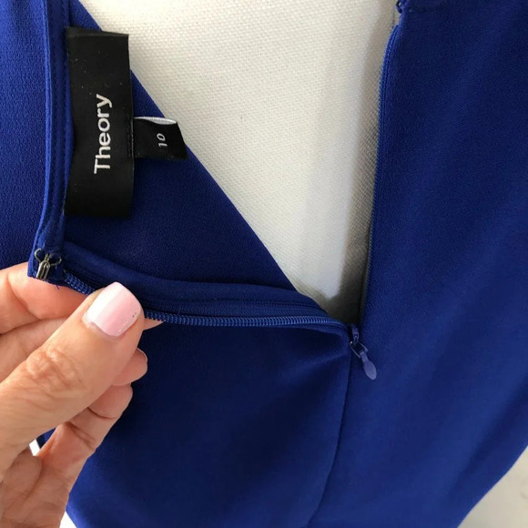 Theory Admiral Crepe Modern Seamed Fit & Flare Midi Dress Cobalt Blue Sz 10 - Picture 12 of 13